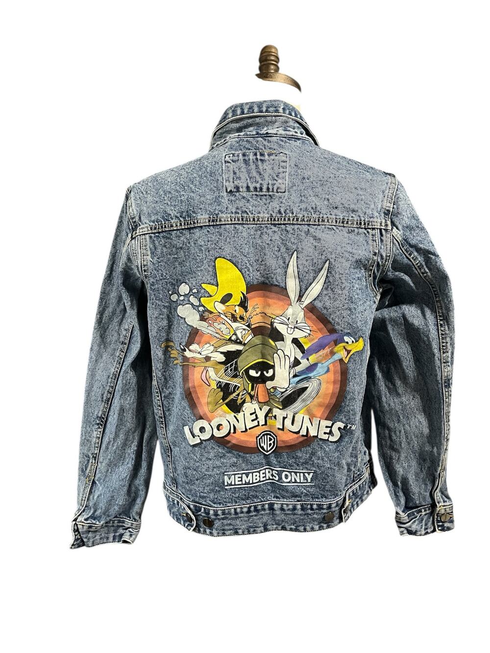 Vintage Looney Tunes Members Only Jean Jacket Sz S Heavy Denim Boxy Fit Trucker